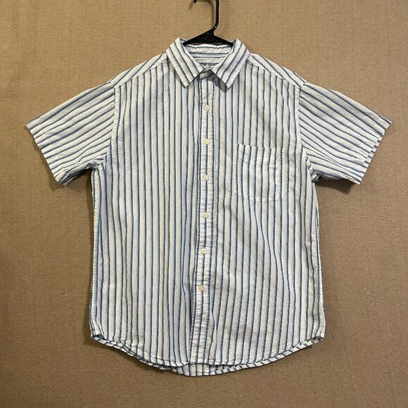 Arizona Shirt Men's Medium Blue & White Striped Button Down Short Sleeves - Picture 1 of 12